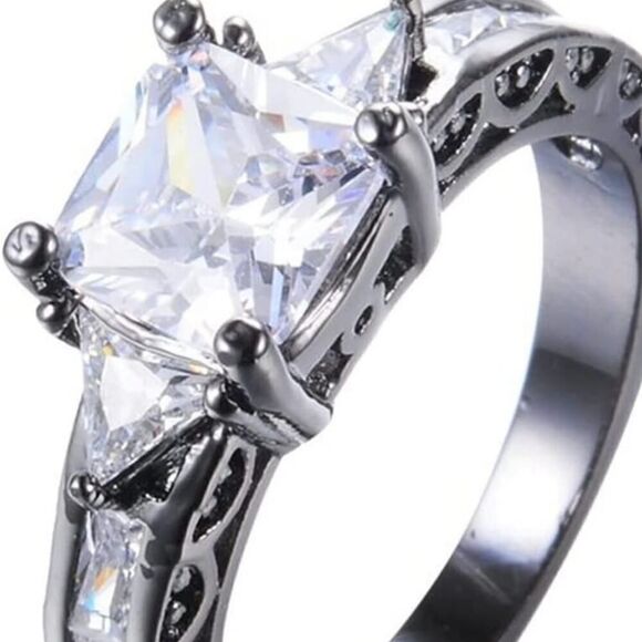 Square Cut White Zircon Princess Ring Engagement Wedding Bridal Day Size 9 - Picture 8 of 12